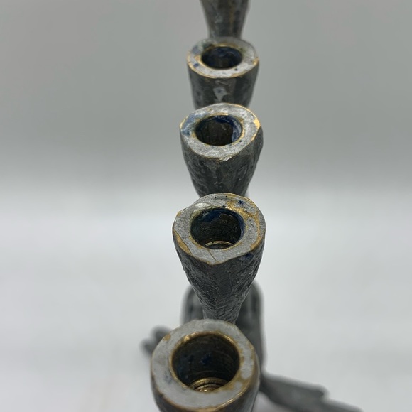 Silver tone Metal TREE OF LIFE MENORAH - Picture 5 of 11